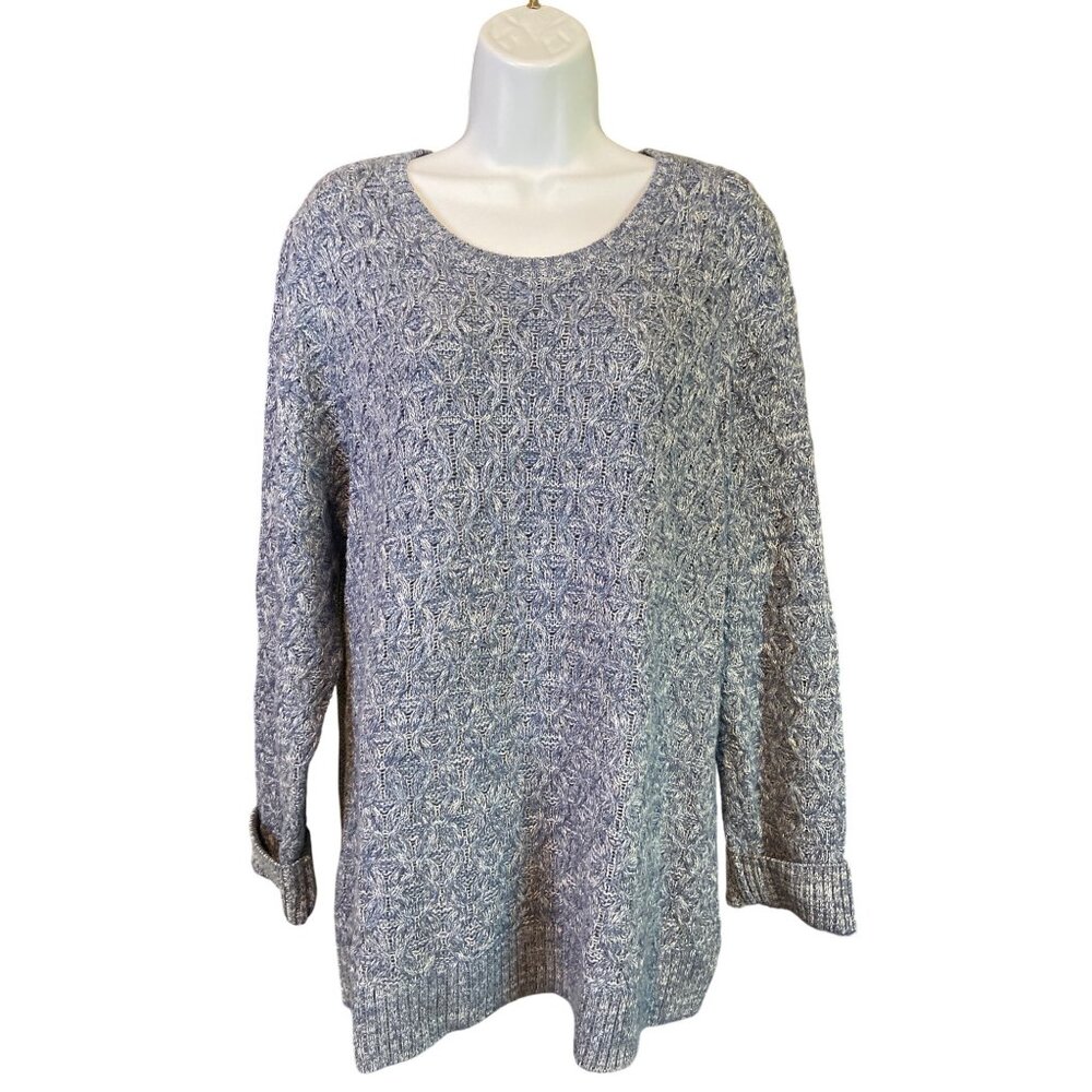 Jeanne Pierre Sweater XL Blue Marled Knit Pullover Soft Casual Cozy Preppy